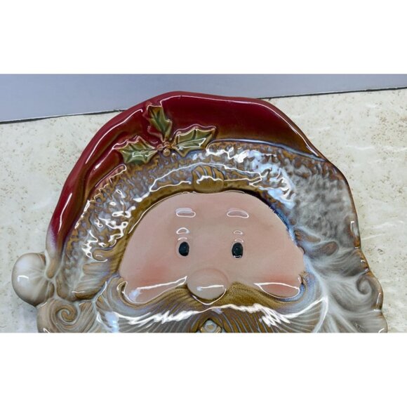 Santa Claus Face Christmas Cookie Plate Holiday Trinket Tray Dish - Picture 7 of 8